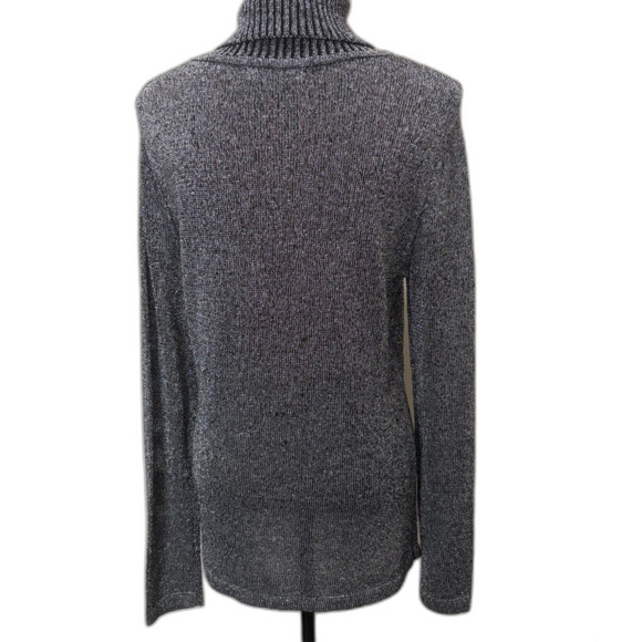 TravelSmith Metallic Knit Turtleneck Sweater Silver Black Evening Size Large - Picture 3 of 7